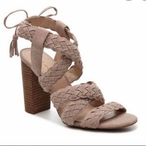 BCBGeneration Taupe Braided Strappy Heel Sandals